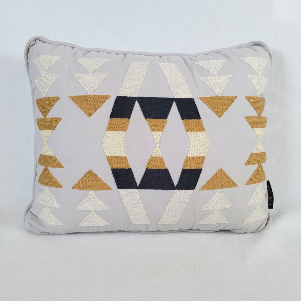 Pendleton Geometric Aztec Western Embroidered Cotton Accent Pillow 14x10 Gray